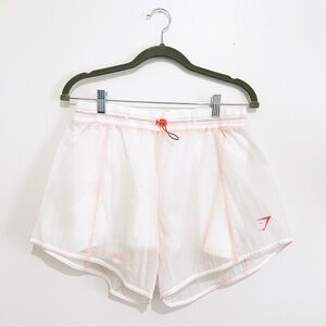 Gymshark Pulse 2 in 1 Women’s Athletic Shorts White Orange-Pink Accents Size M